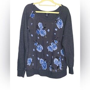 torrid Charcoal tunic with sheer blue floral